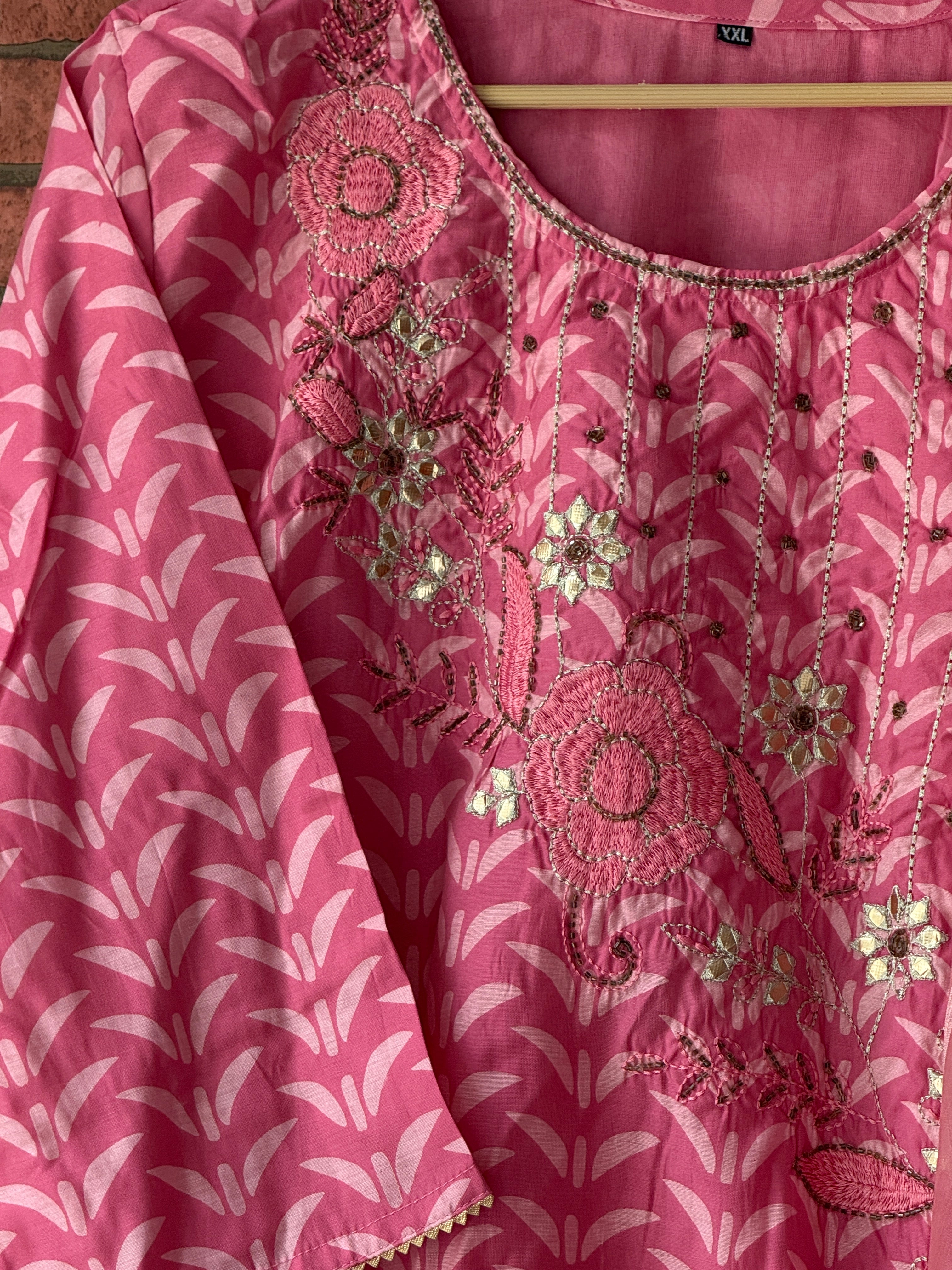 Pink Suit Set | Cotton  | Embroidered