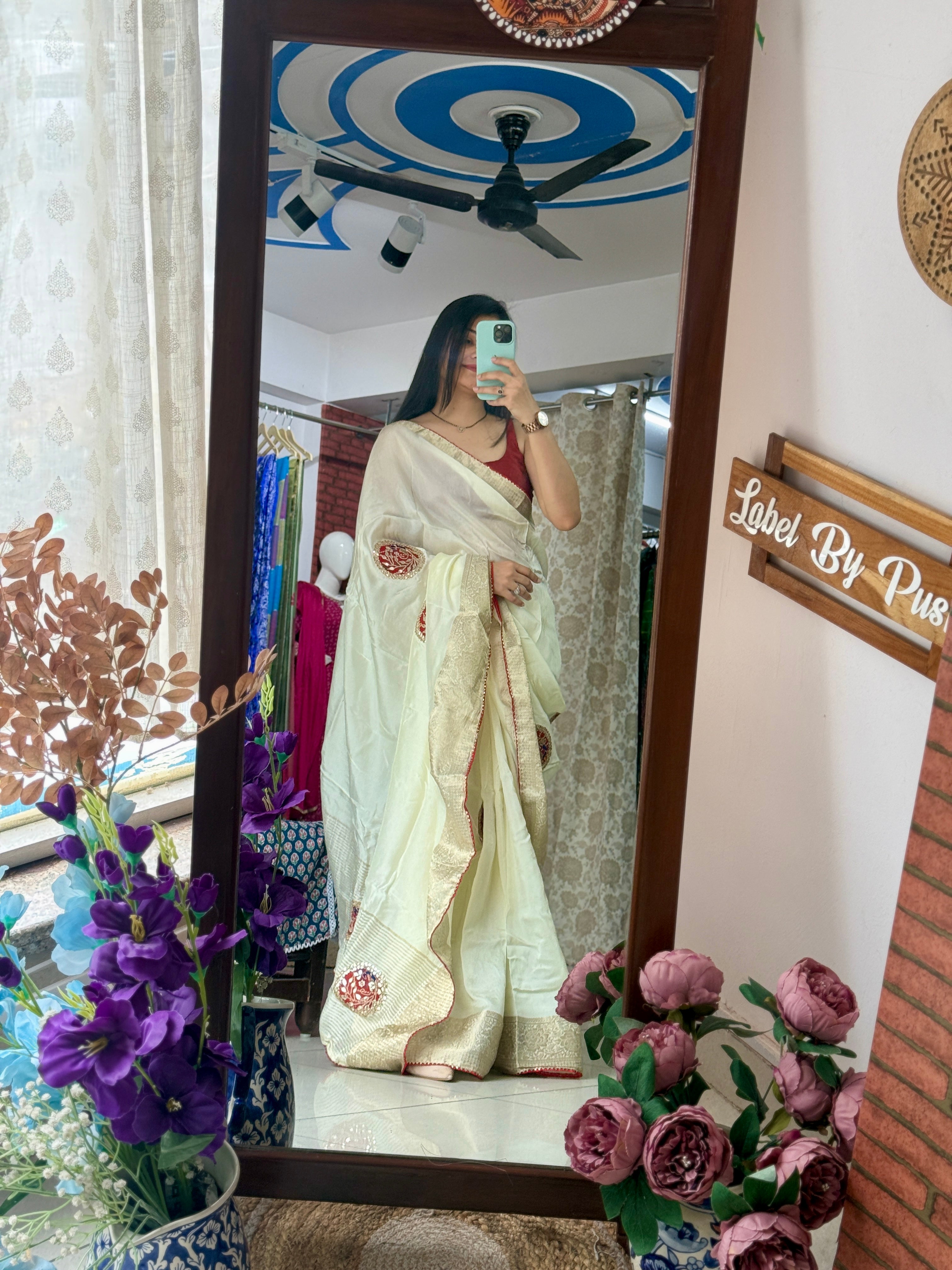 Dola Silk| Hand Embroidery| Gottapati work| With blouse | Partywear Saree