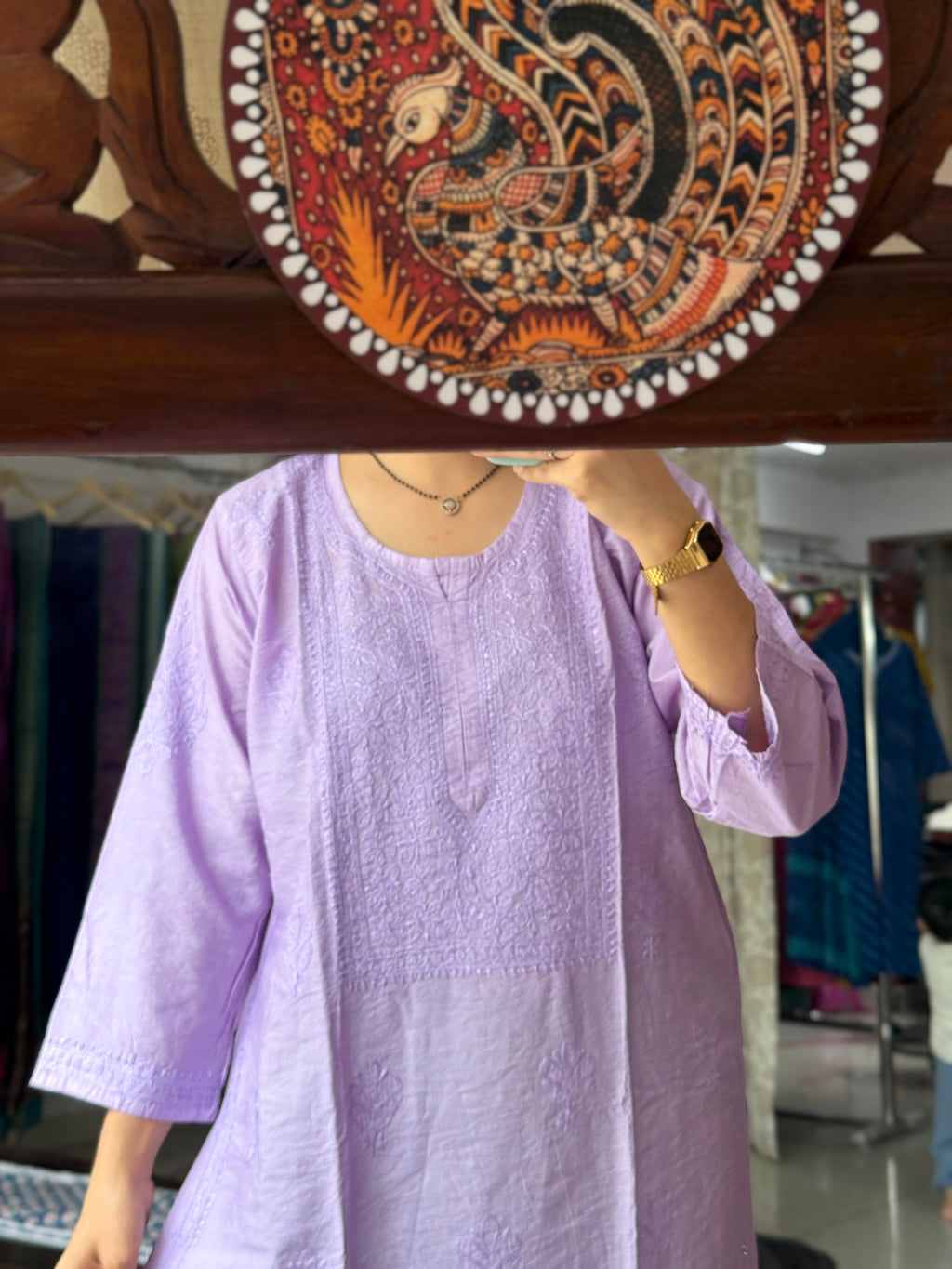 Lilac Mul Chanderi Kurta| Chikankari Work|Hand Embroidery| Partywear Kurta