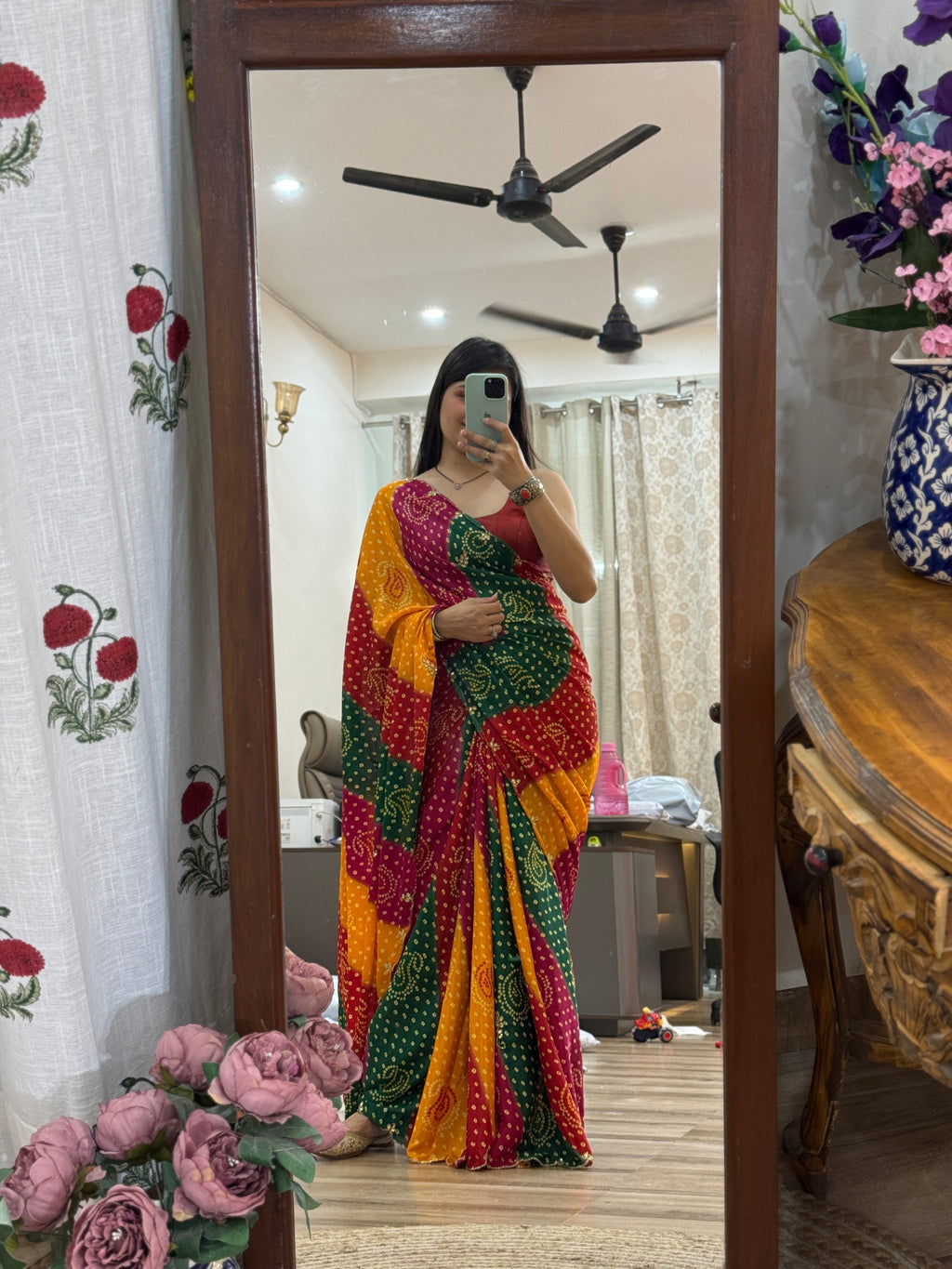 Multi Colour Pure Georgette Saree | Cutdana Handwork | With blouse