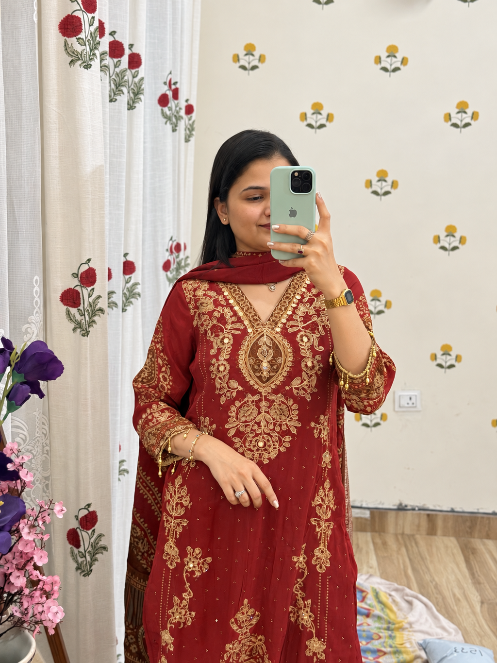 Pure Crepe Embroidered Suit|Cotton lining |Lacework