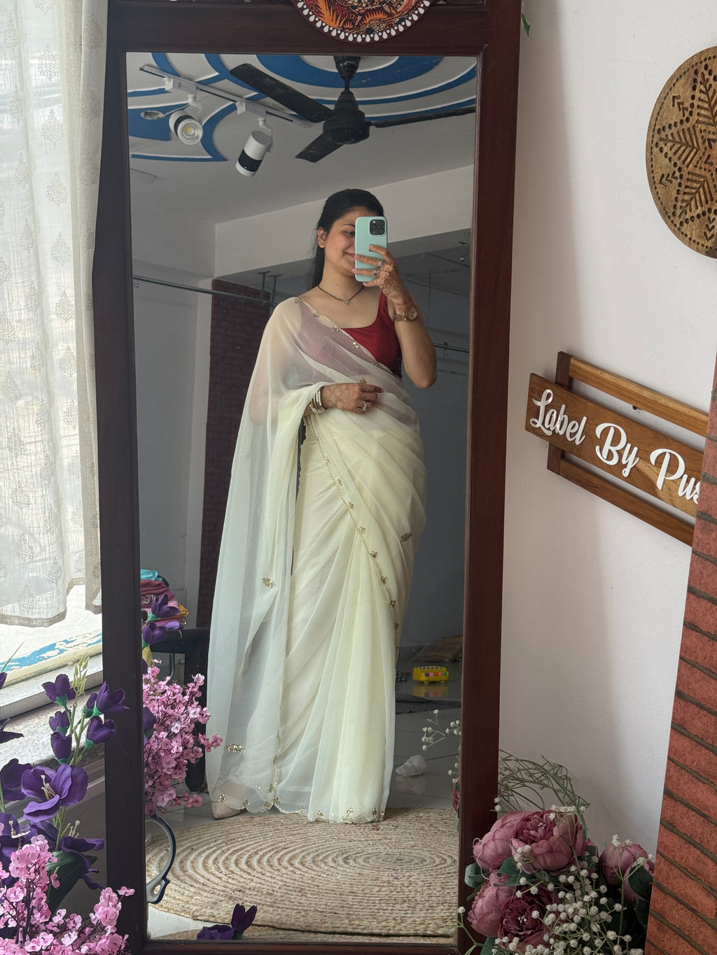 Off White Pure Georgette Saree| Handwork cutdana detailing| With blouse