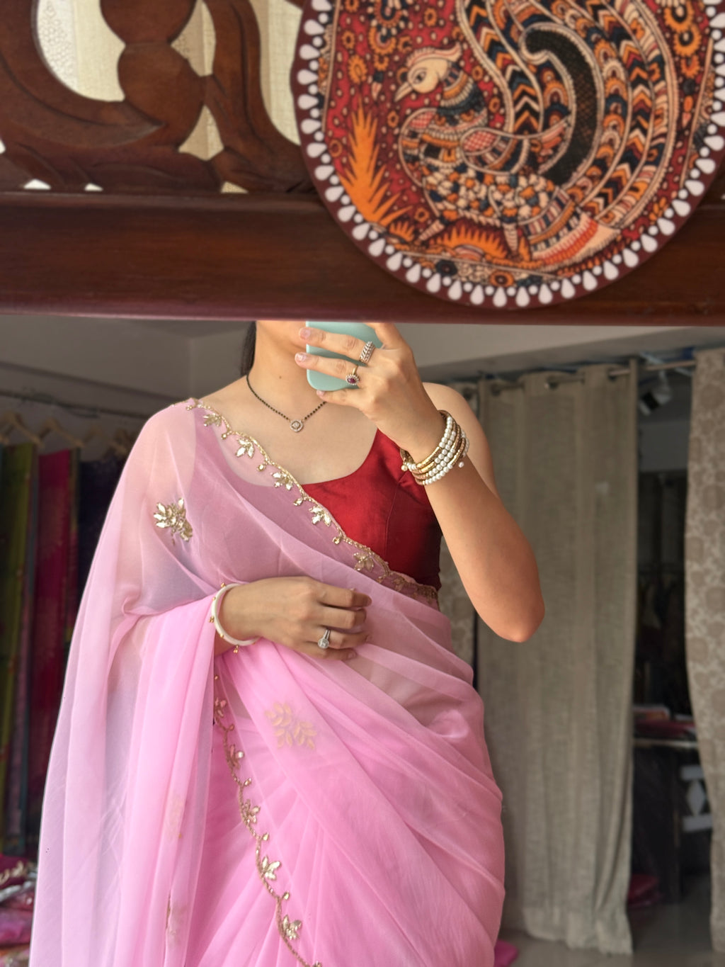 Baby Pink Pure Georgette Saree| Handwork cutdana detailing| With blouse