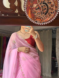 Baby Pink Pure Georgette Saree| Handwork cutdana detailing| With blouse
