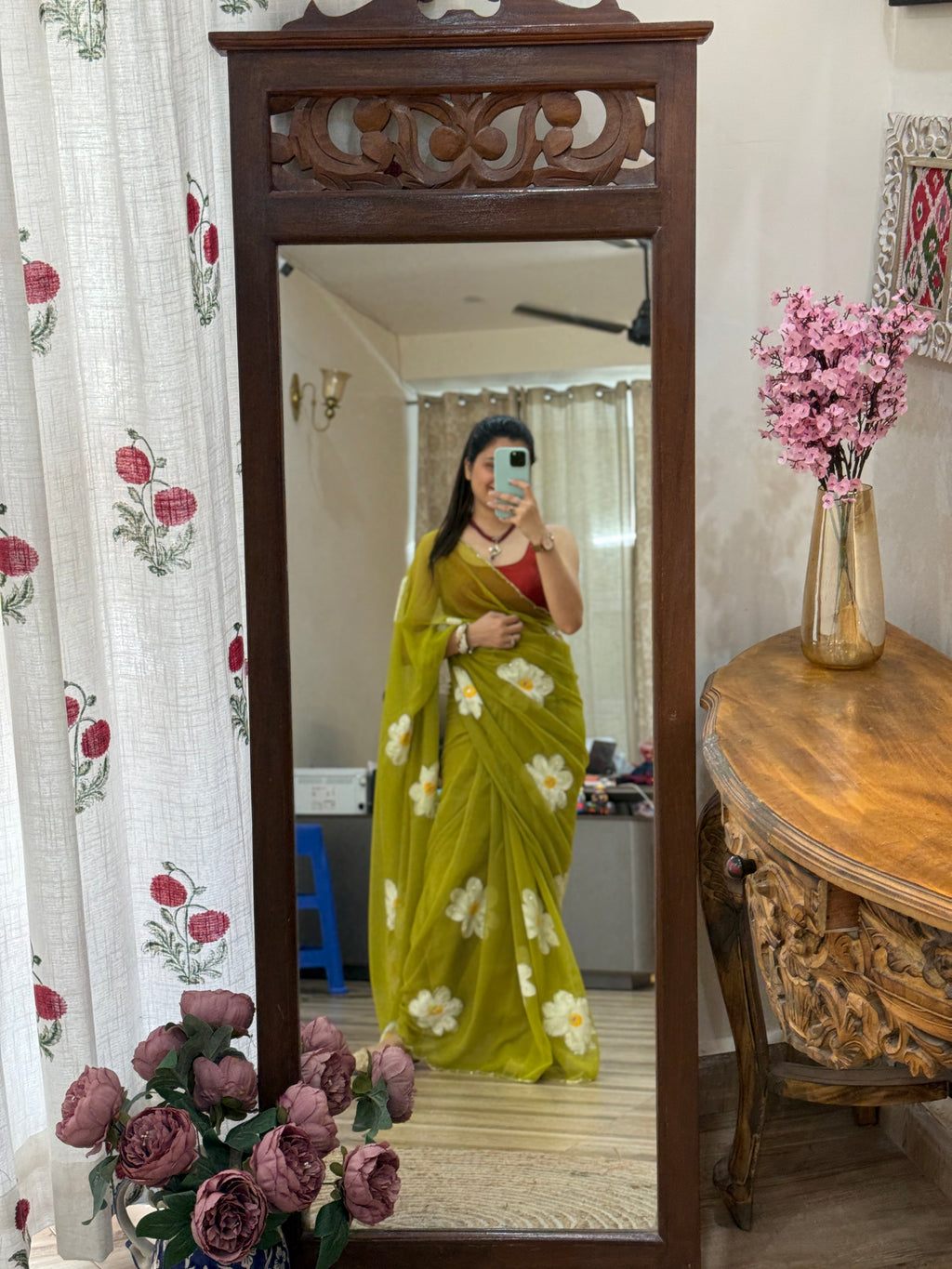 Orange Leheriya  |Pure Georgette Handwork cutdana detailing| Without blouse