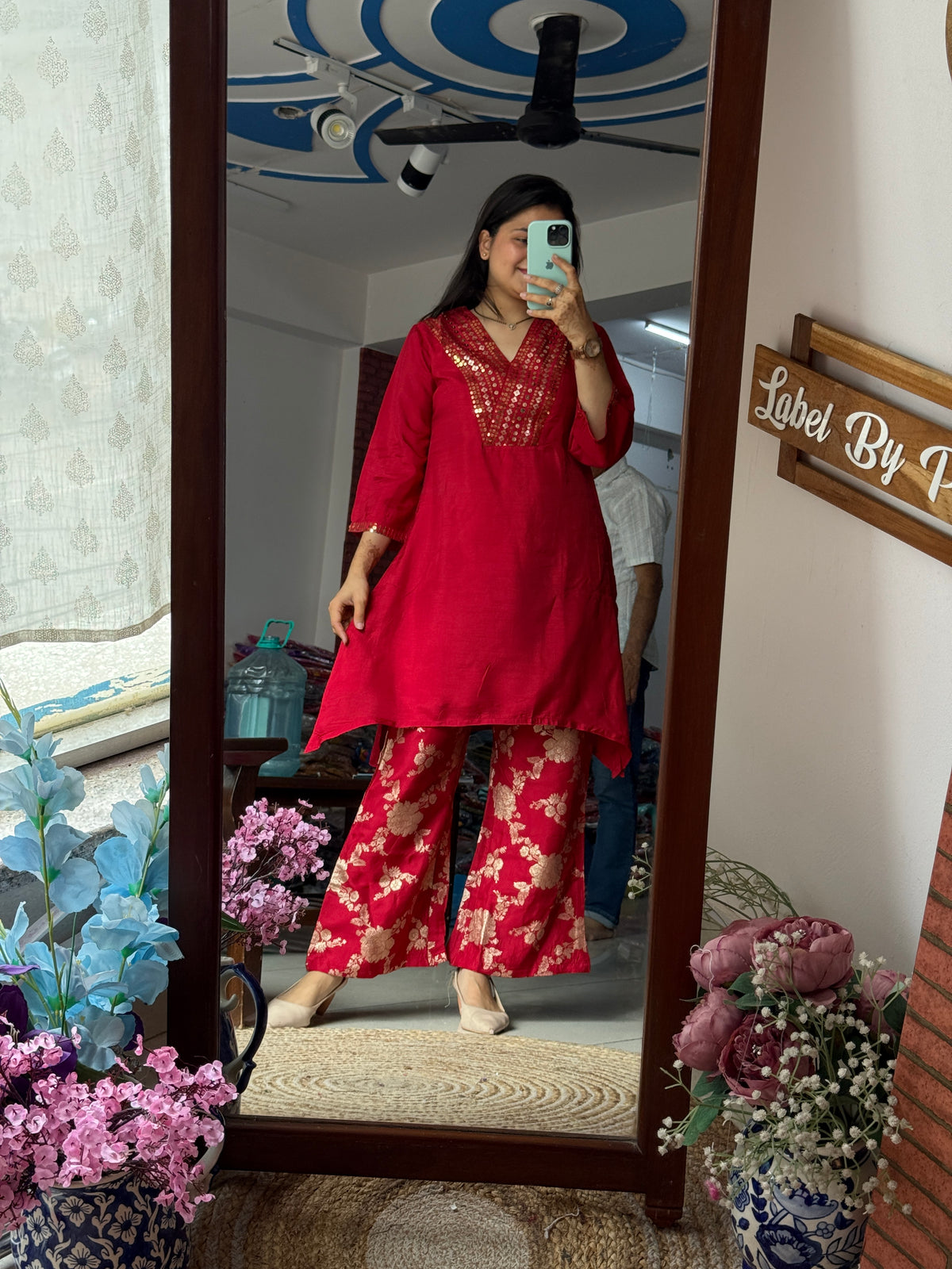 Crimson Pink Co Ord Set| Dola Silk | Cotton lining in top + bottom | soft Brocade Silk Pants