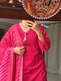 Pink  Farshi Salwar Set| Cotton | Leheriya Salwar| Cotton Duppata | Lacework
