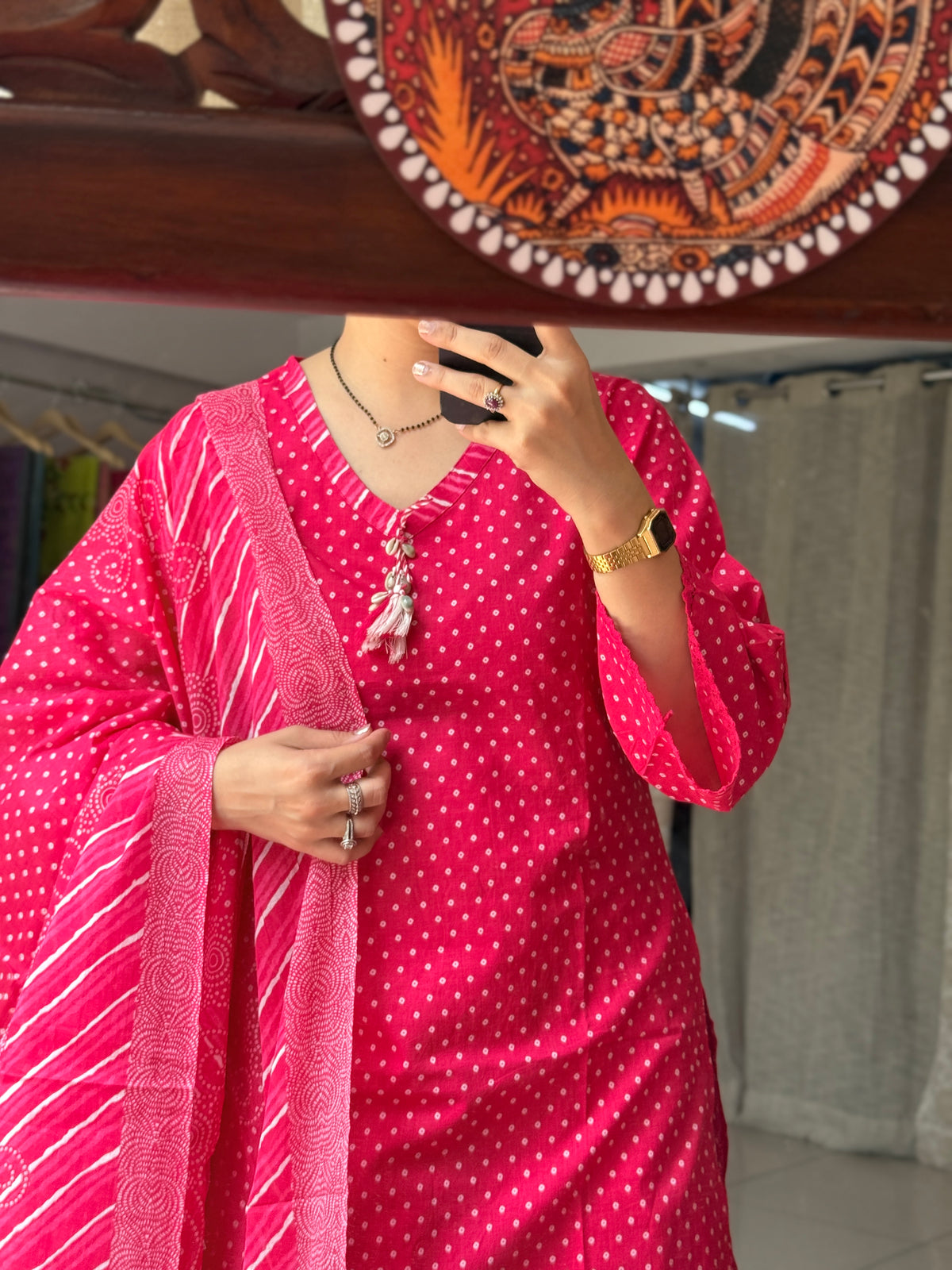 Pink  Farshi Salwar Set| Cotton | Leheriya Salwar| Cotton Duppata | Lacework