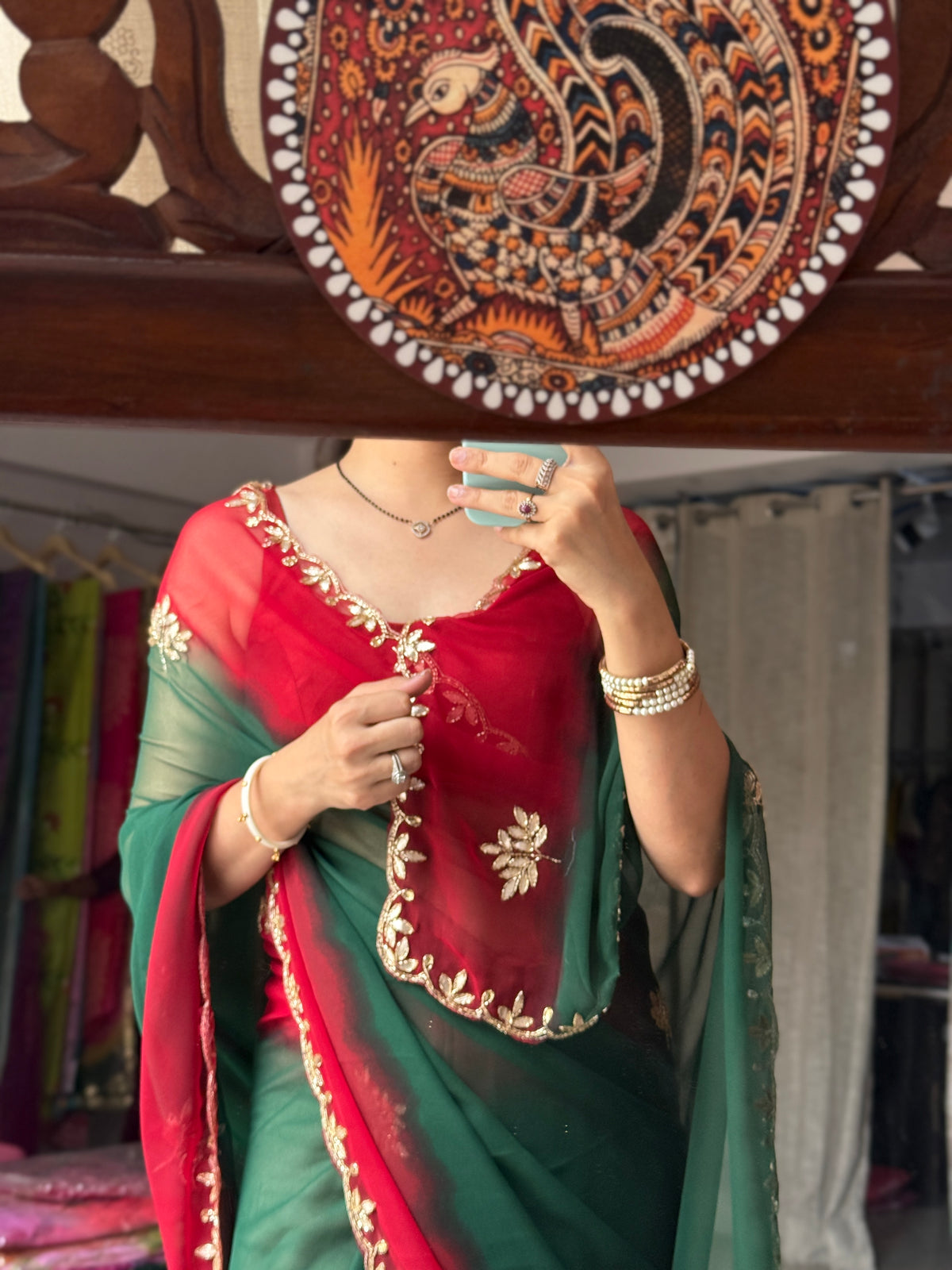 Dual tone  Pure Georgette Saree| Handwork cutdana detailing| With blouse