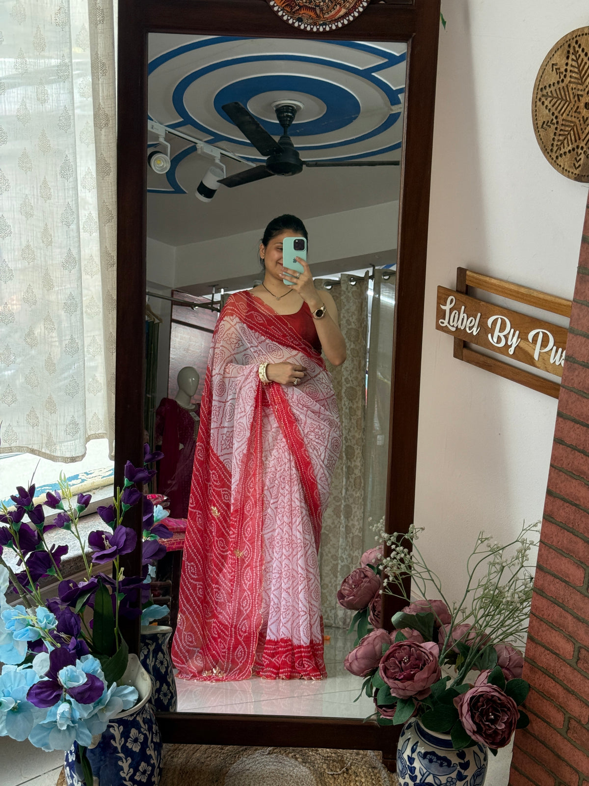Red phaag |Pure Georgette Digital Printed Saree| Handwork cutdana butas | Without blouse