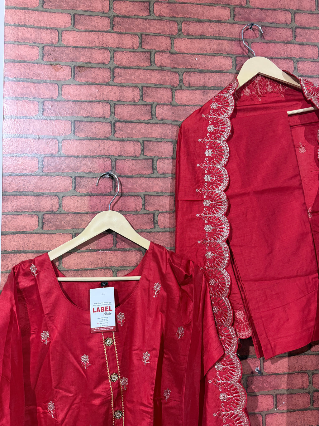 Red Embroidered Set | Cotton silk| With lining