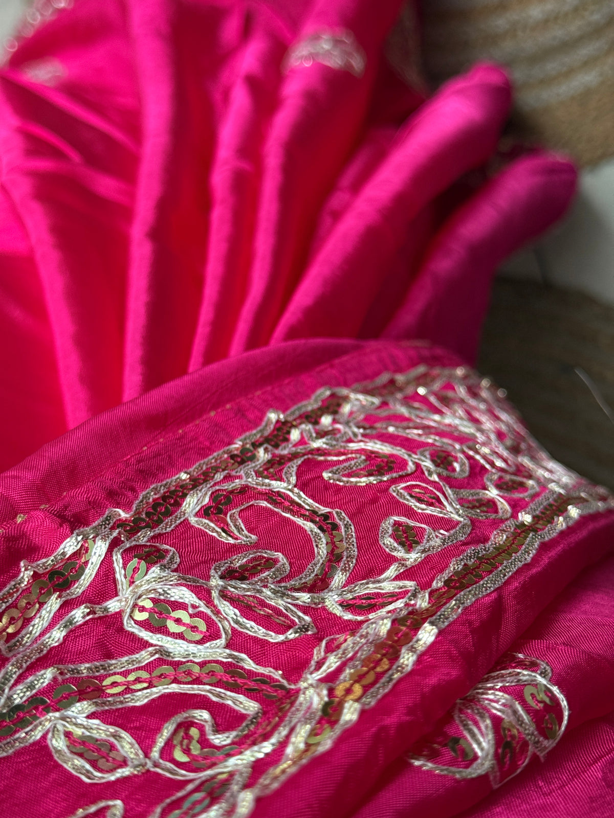 Pink Dola Silk Saree|Gota patti with sequin work| With embroidered blouse | Partywear