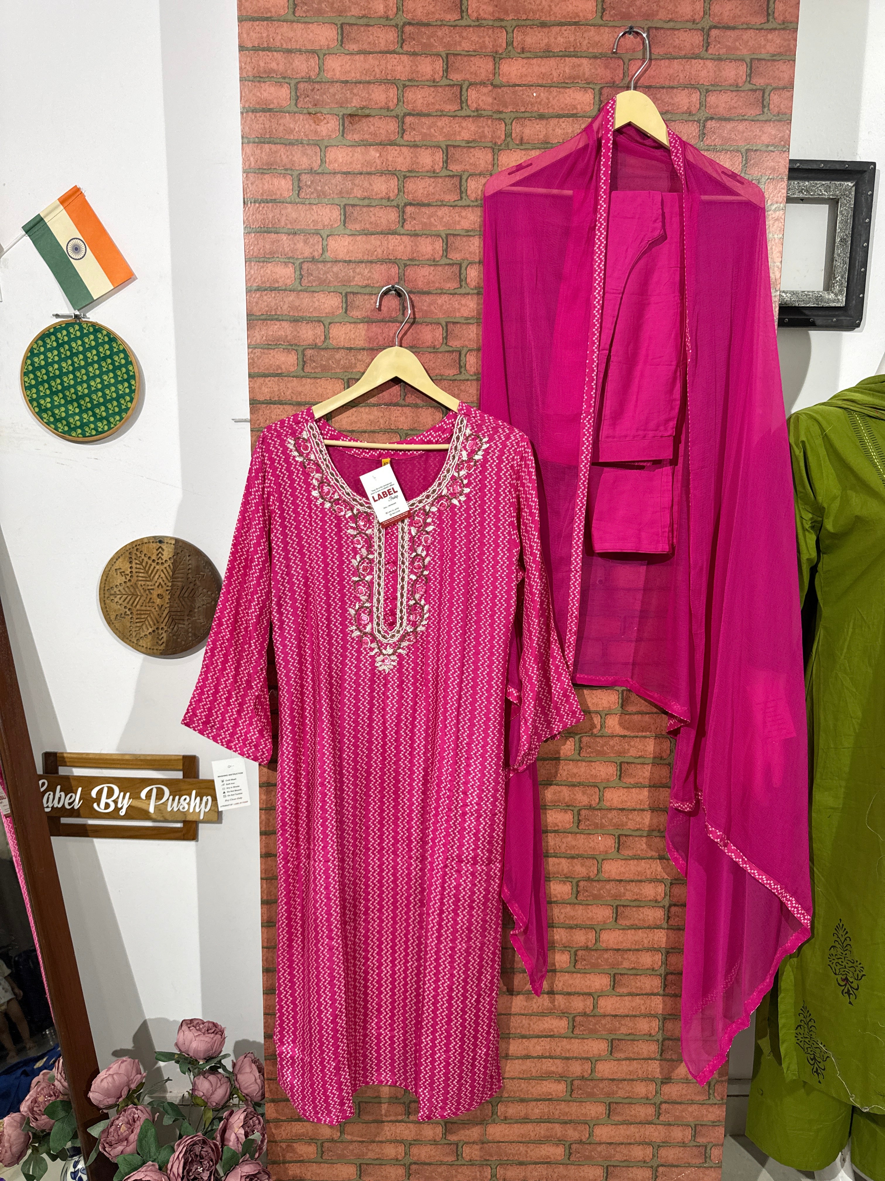 Pink Suit Set | Dola Silk  | With lining| Hand Embroidered|