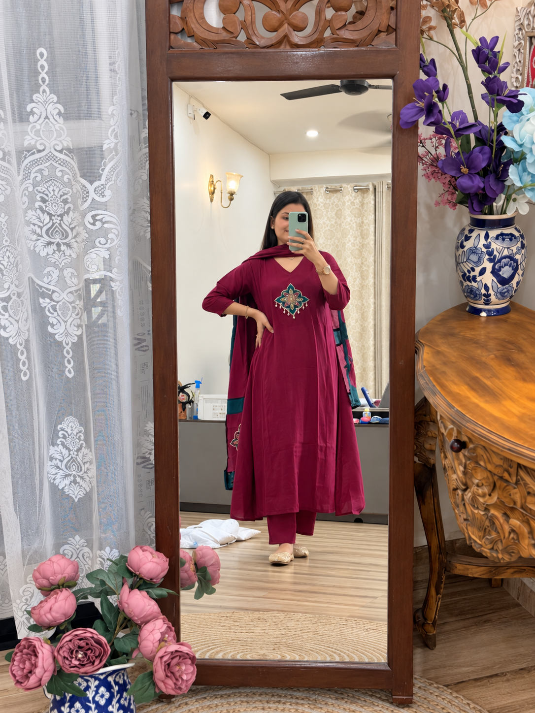 Gorgeous Silk Cotton Suit | With cotton lining| Embroidered Patch | Patchwork Duppata