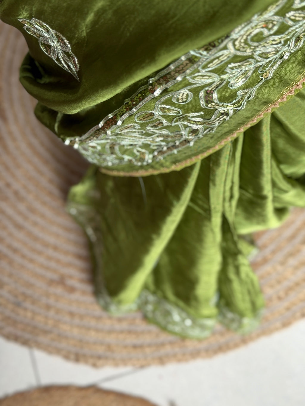 Green Dola Silk Saree|Gota patti with sequin work| With embroidered blouse | Partywear