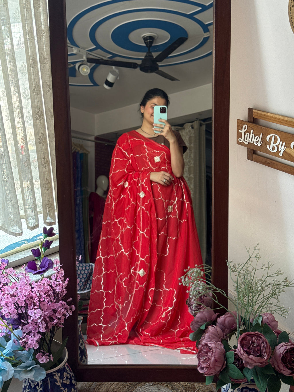 Red Pure Georgette Saree| Gotta Patti Work| With blouse