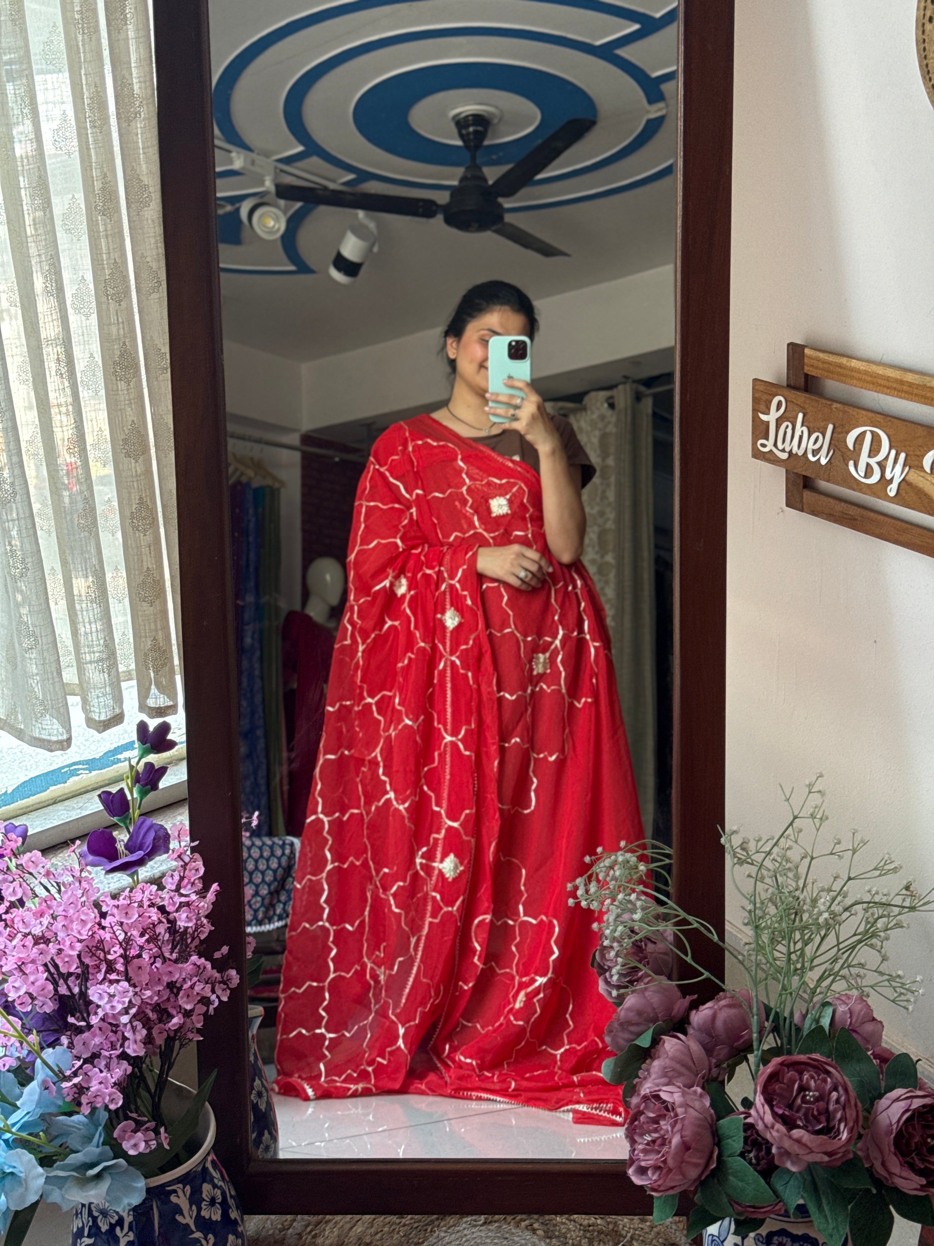 Red Pure Georgette Saree| Gotta Patti Work| With blouse