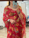 Red Floral |Pure Georgette Digital Printed Saree| Handwork cutdana detailing| Without blouse