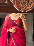 Dual tone Pure Georgette Saree| Handwork cutdana detailing| With blouse