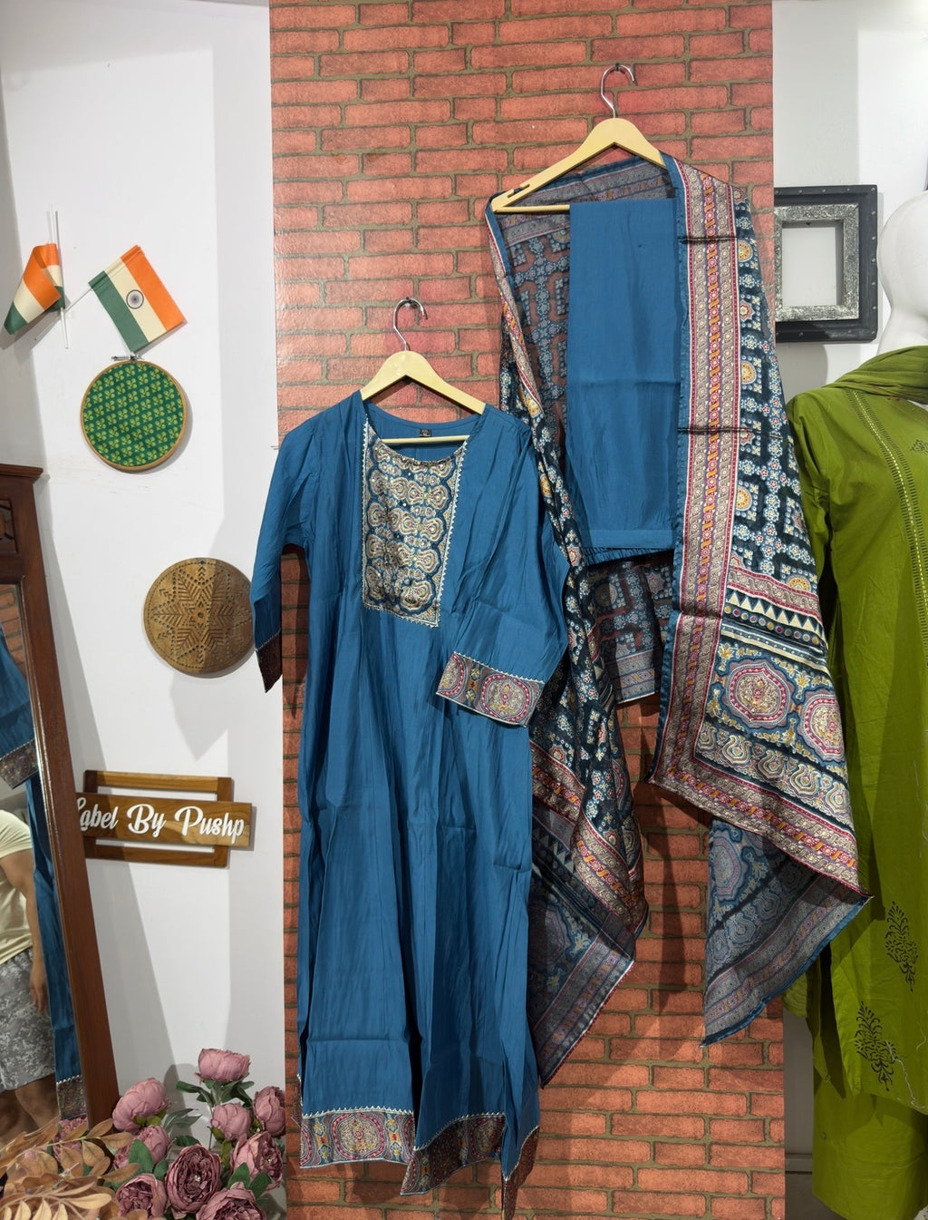 Teal Anarkali Set| Hand work| with Duppata