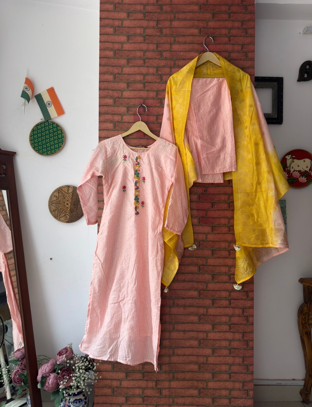 Peach Suit Set  | Cotton silk | With lining | Embroidered
