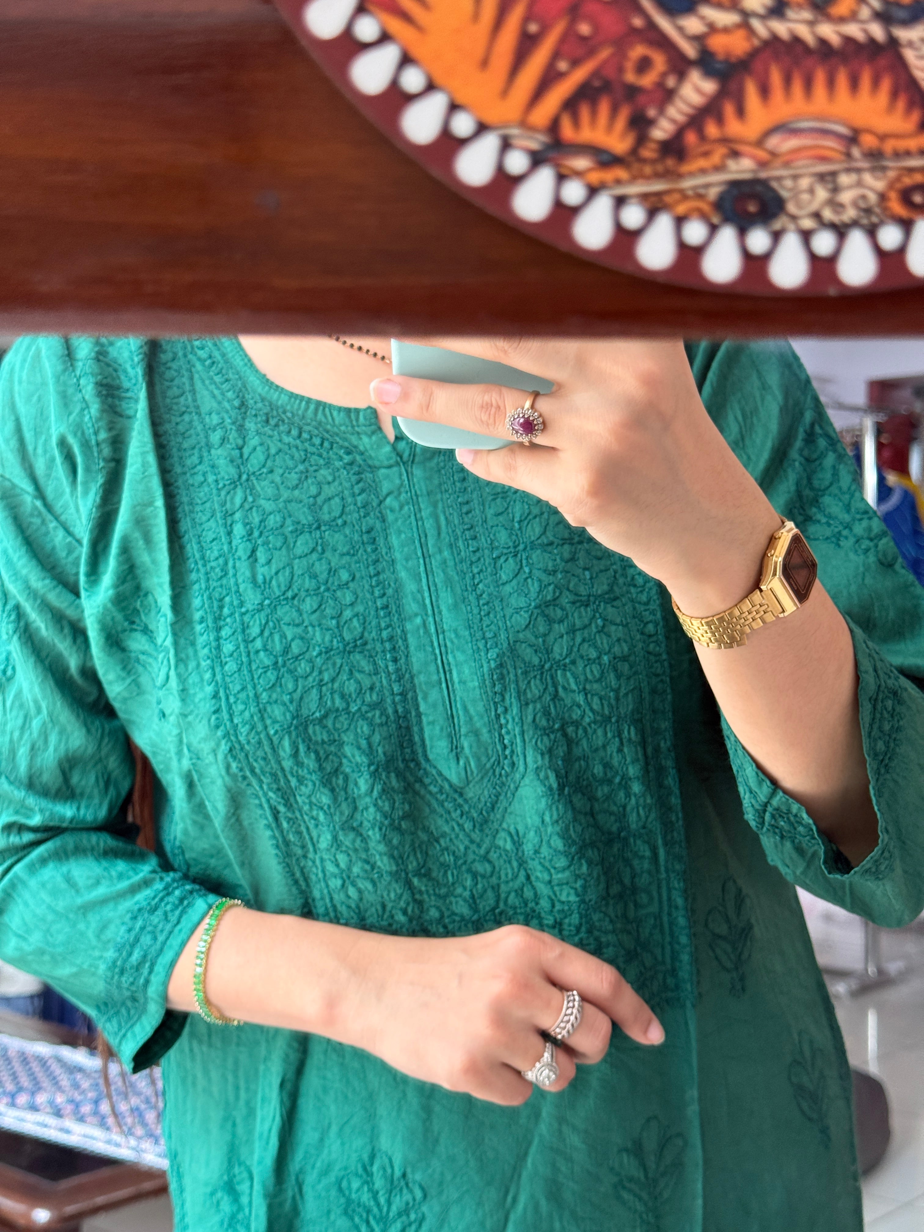 Green Mul Chanderi Kurta| Chikankari Work|Hand Embroidery| Partywear Kurta