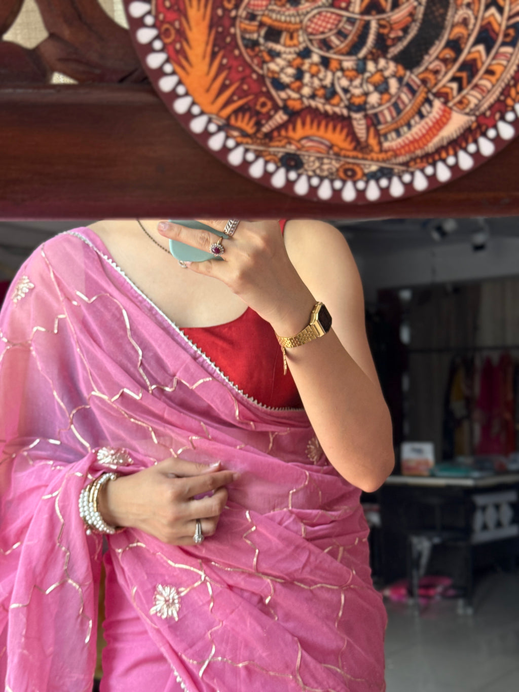 Pink Pure Georgette Saree| Gotta Patti work| With blouse