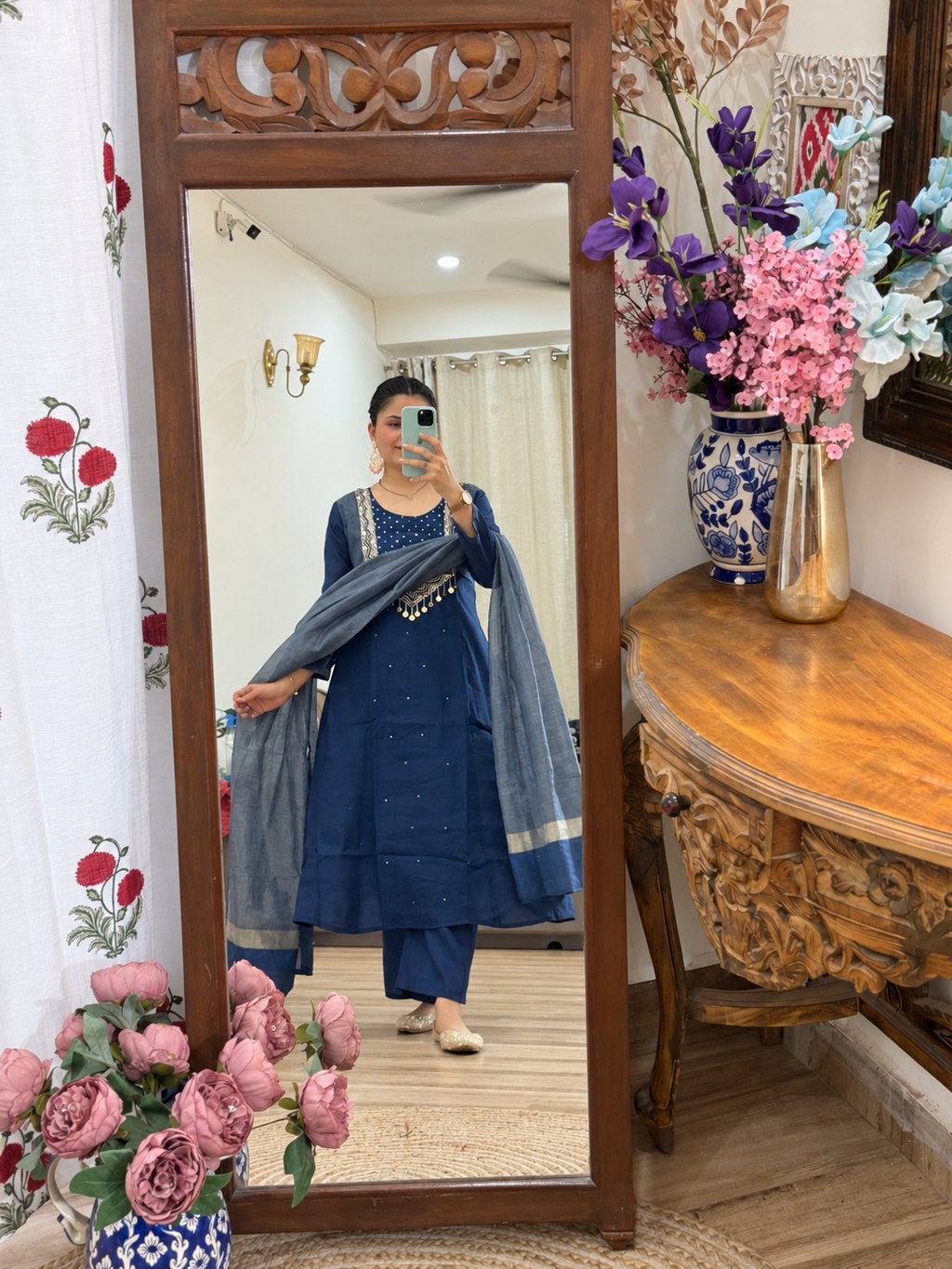 Blue Mul Chanderi Suit | Handloom Zari Beauty | Cotton lining| With Tissue Duppata|Classy & Elegant Suit Set