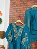 Firozi Suit Set | Silk cotton  | With lining| Embroidered|Designer sleeves