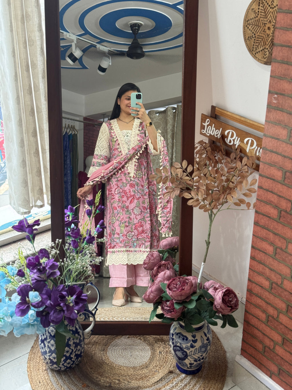Pink Muslin Suit| Schiffli Lacework |Cotton lining|Chiffon Duppata