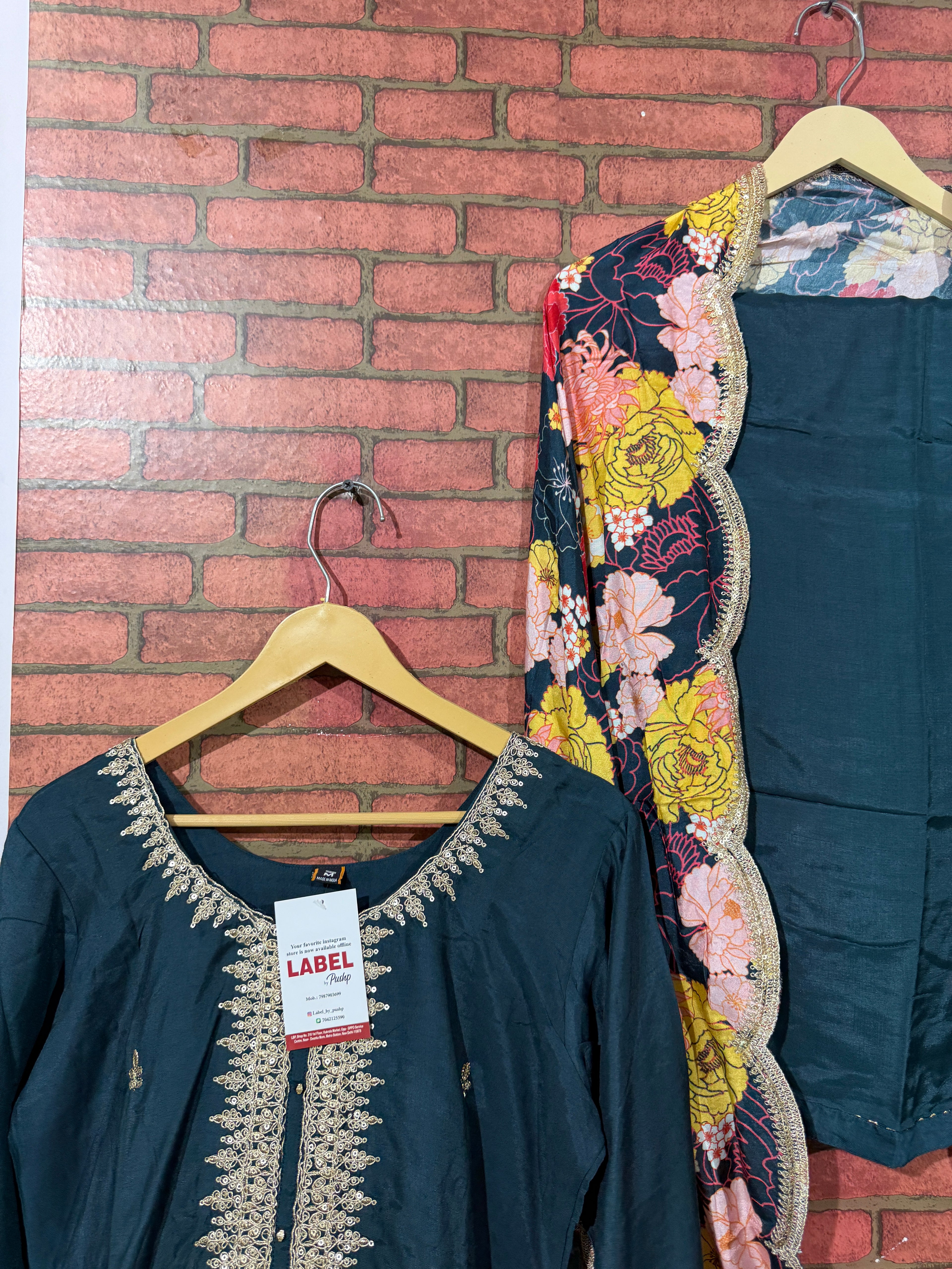 Teal Muslin Set | Embroidered| Floral Duppata