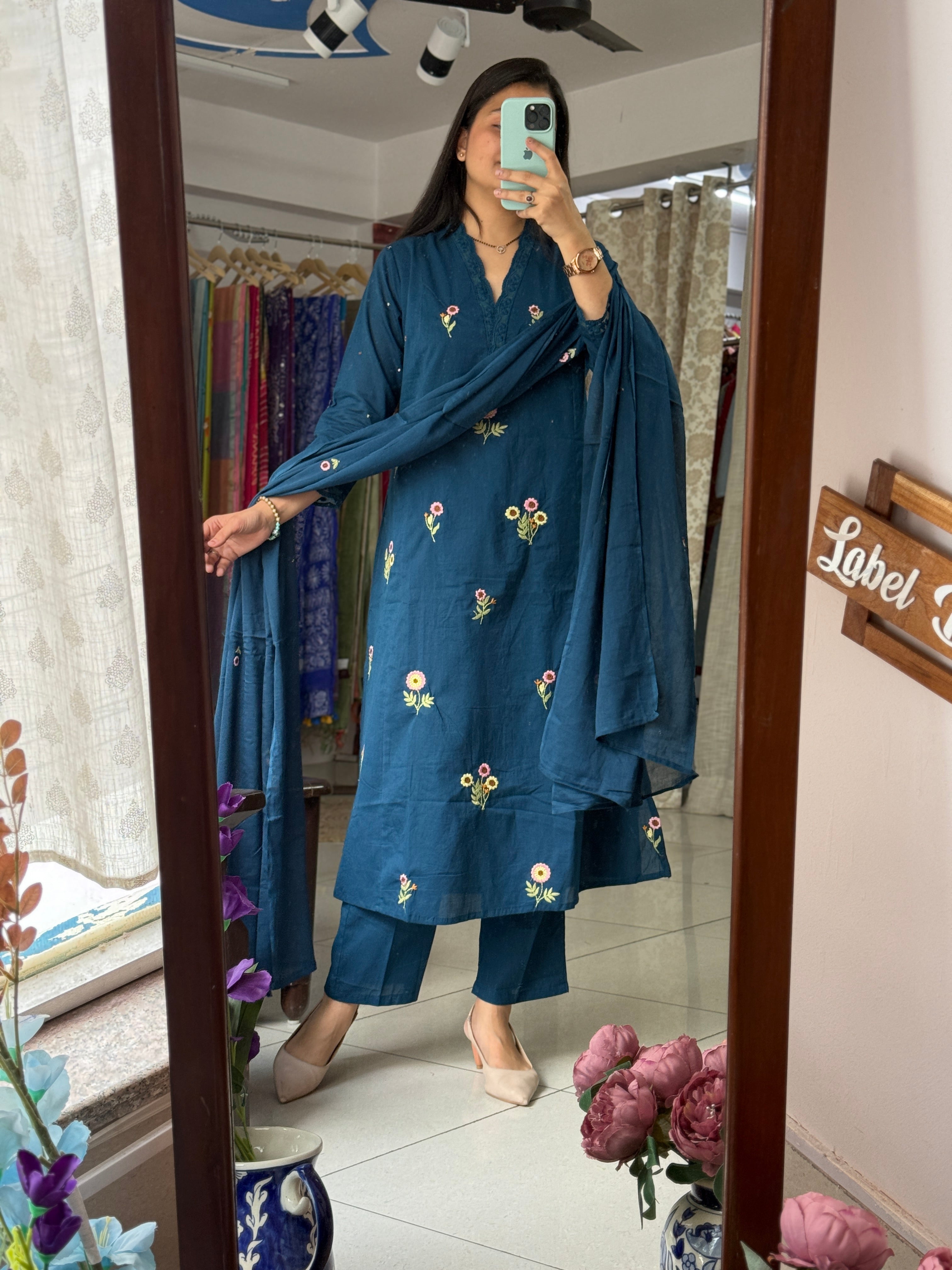 Blue Embroidered Suit set