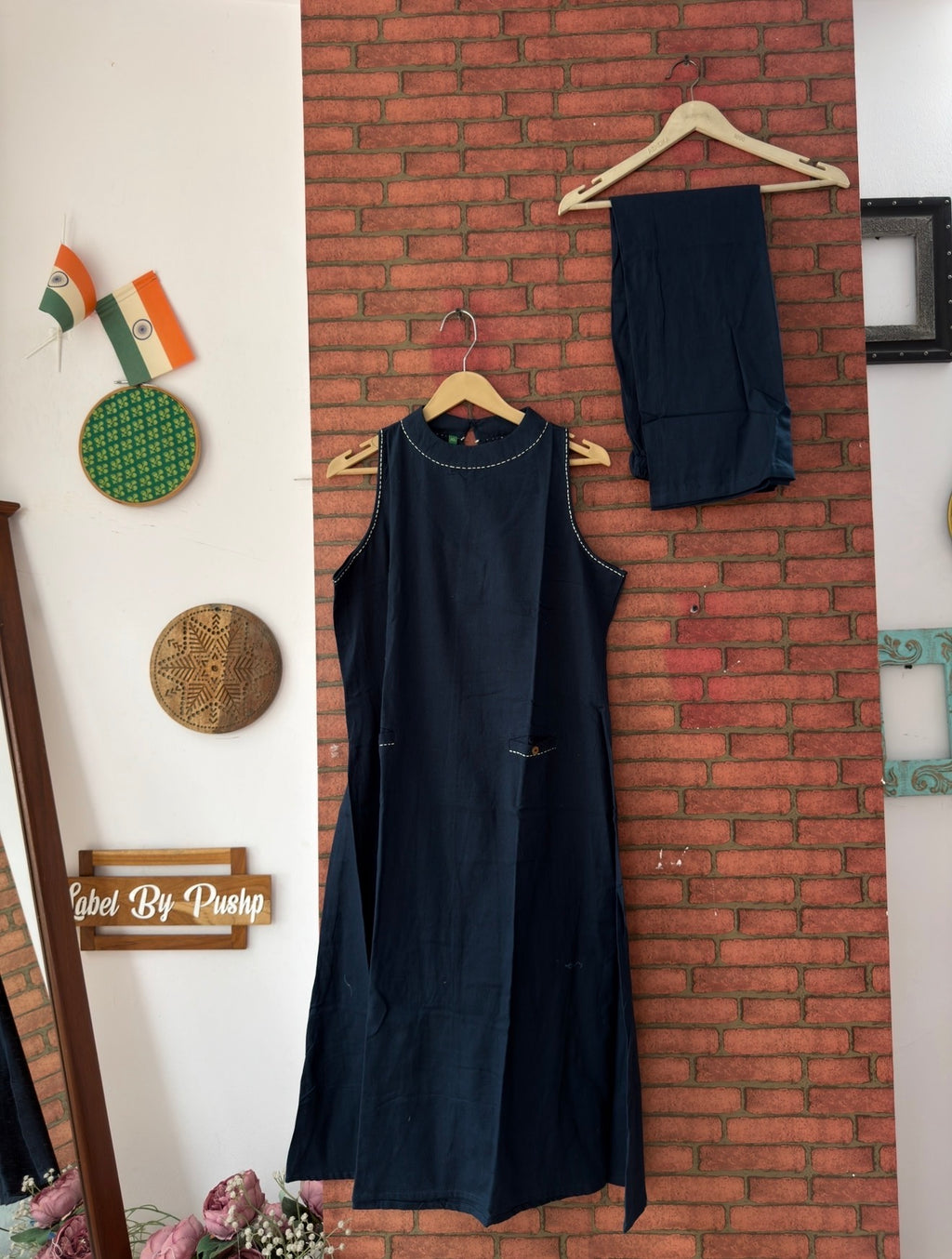 Blue Sleveless kurta set| Cotton