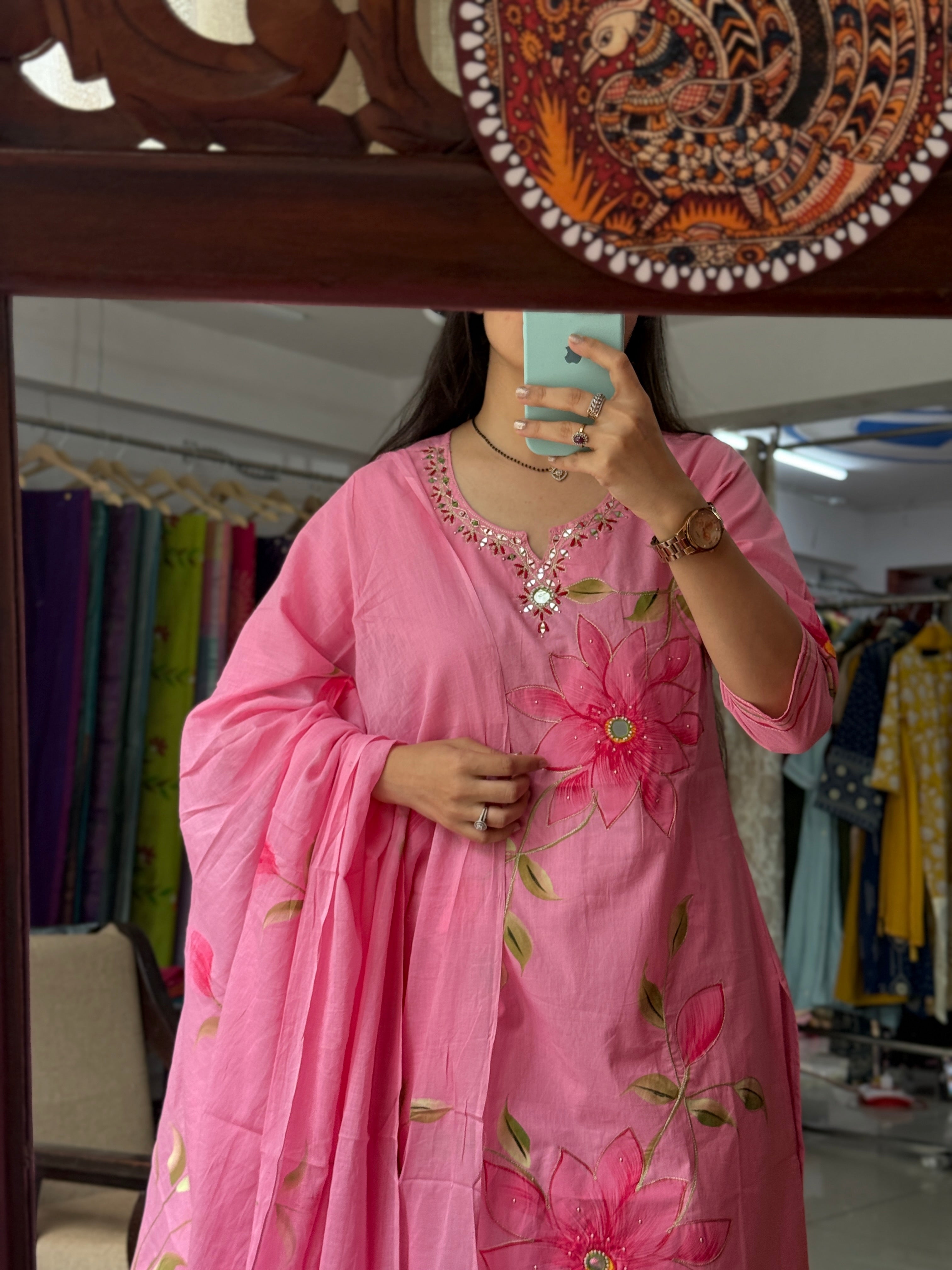 Hand painted | Cotton Suit| Mul cotton Handpainted Duppata| Festive Special