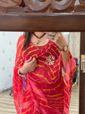 Dual Leheriya  |Pure Georgette Handwork cutdana detailing| Without blouse