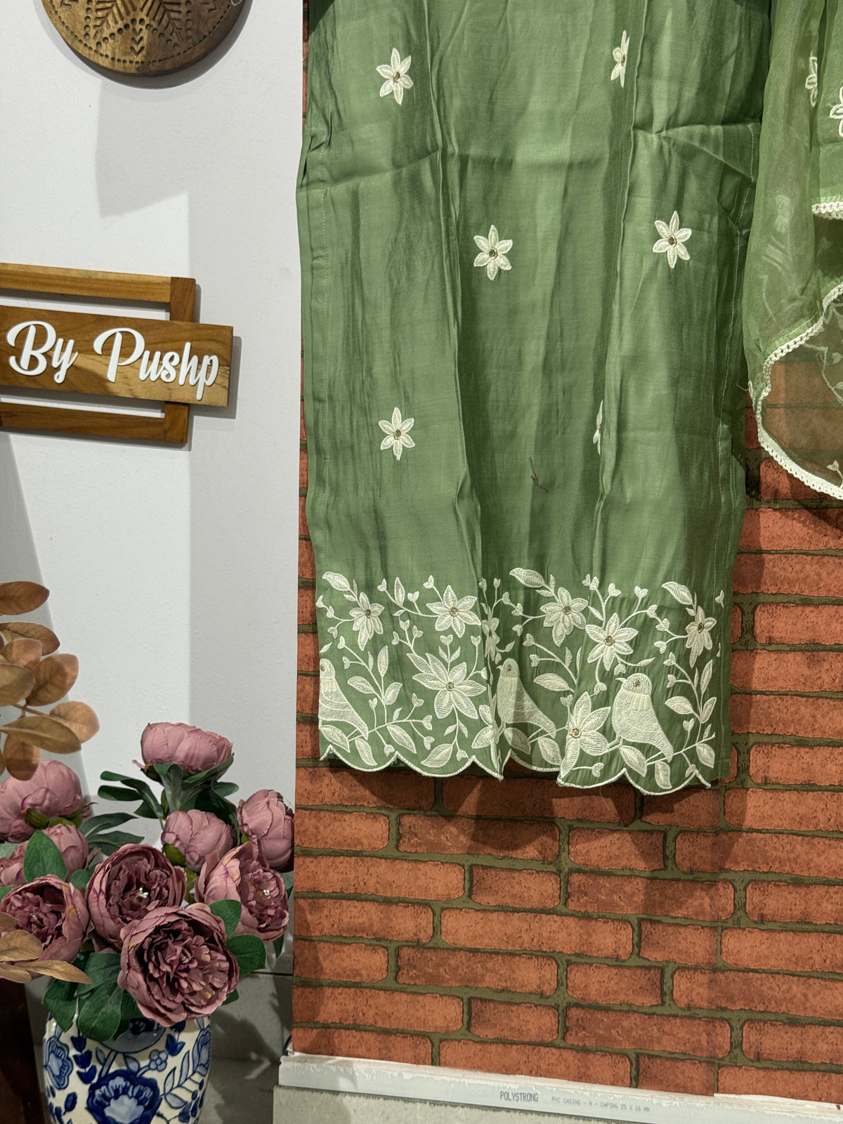 Sage Green Suit Set| With lining| Embroidered| Silk Cotton