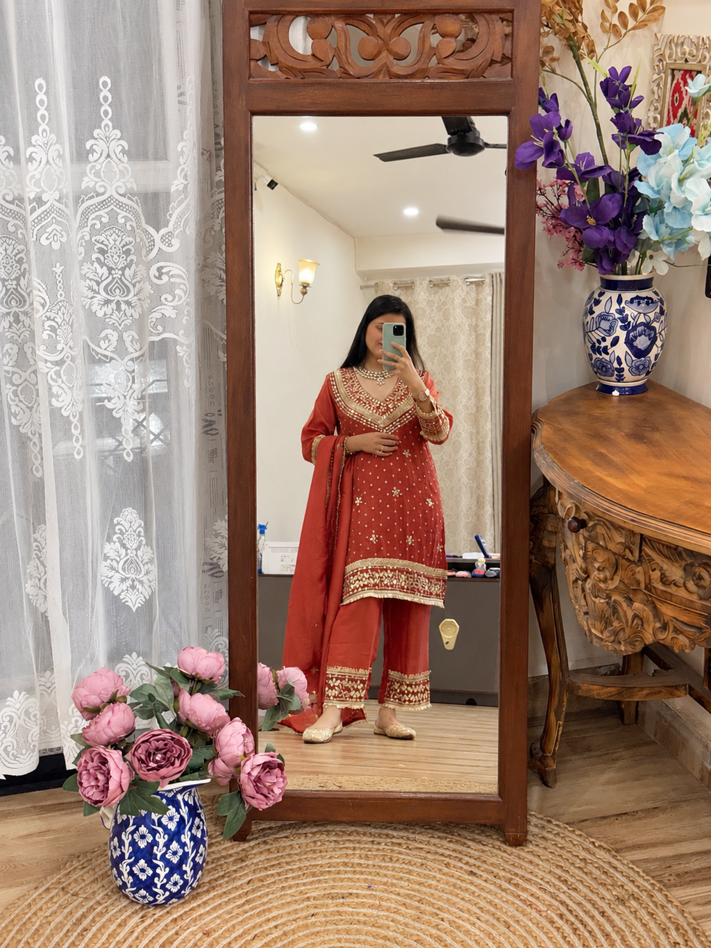 Karwachauth Special| Partywear Mirror work| With lining | Tissue Shimmer| Dual tone