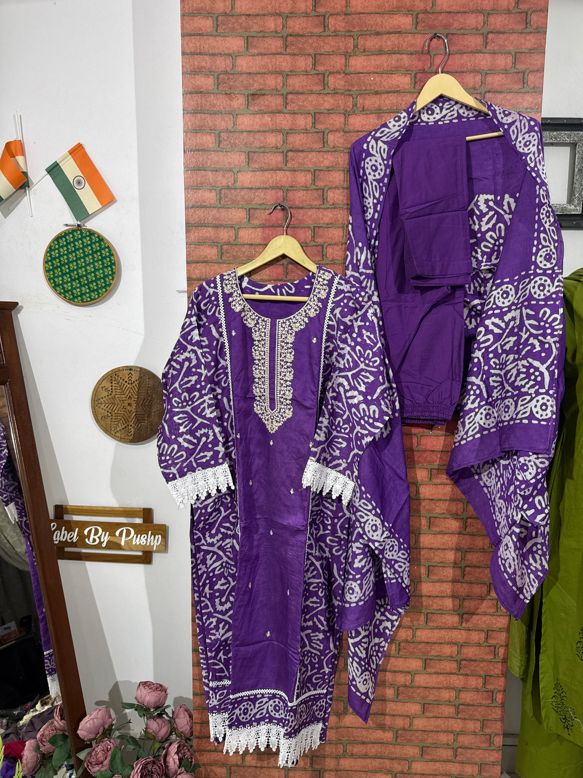 Purple Batik Set| embroidered| designer back & Sleeves| With lining|Silk Cotton