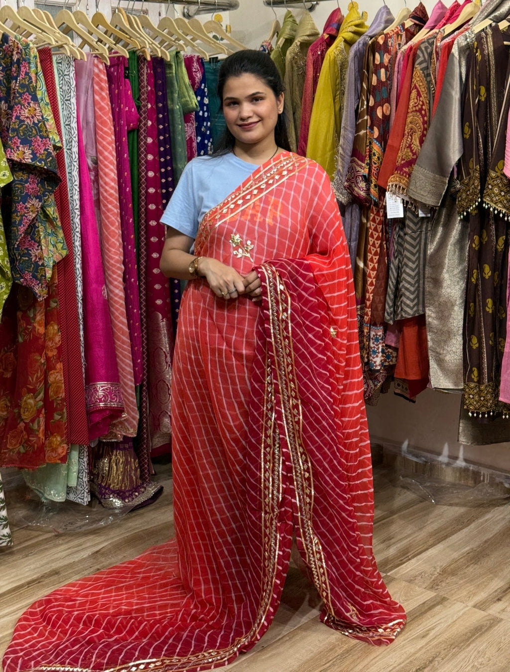 Sale Saree | with blouse| Leheriya| Gota patti work| Geogette