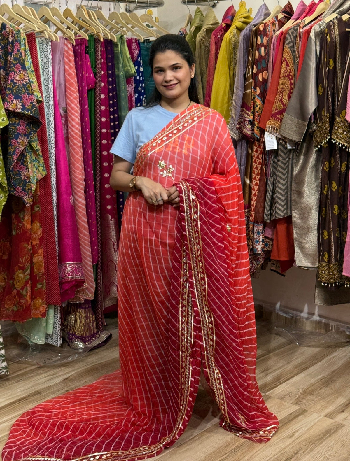 Sale Saree | with blouse| Leheriya| Gota patti work| Geogette