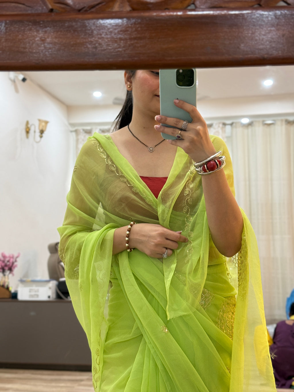 Green Zari Embroidered| Georgette Sarees| Without Blouse