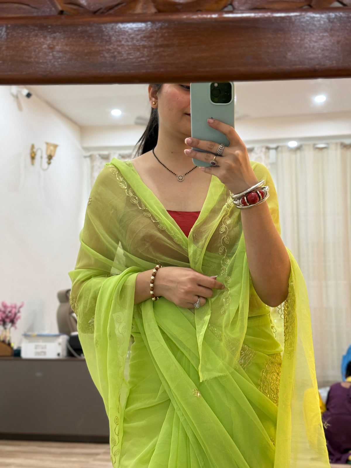 Green Zari Embroidered| Georgette Sarees| Without Blouse