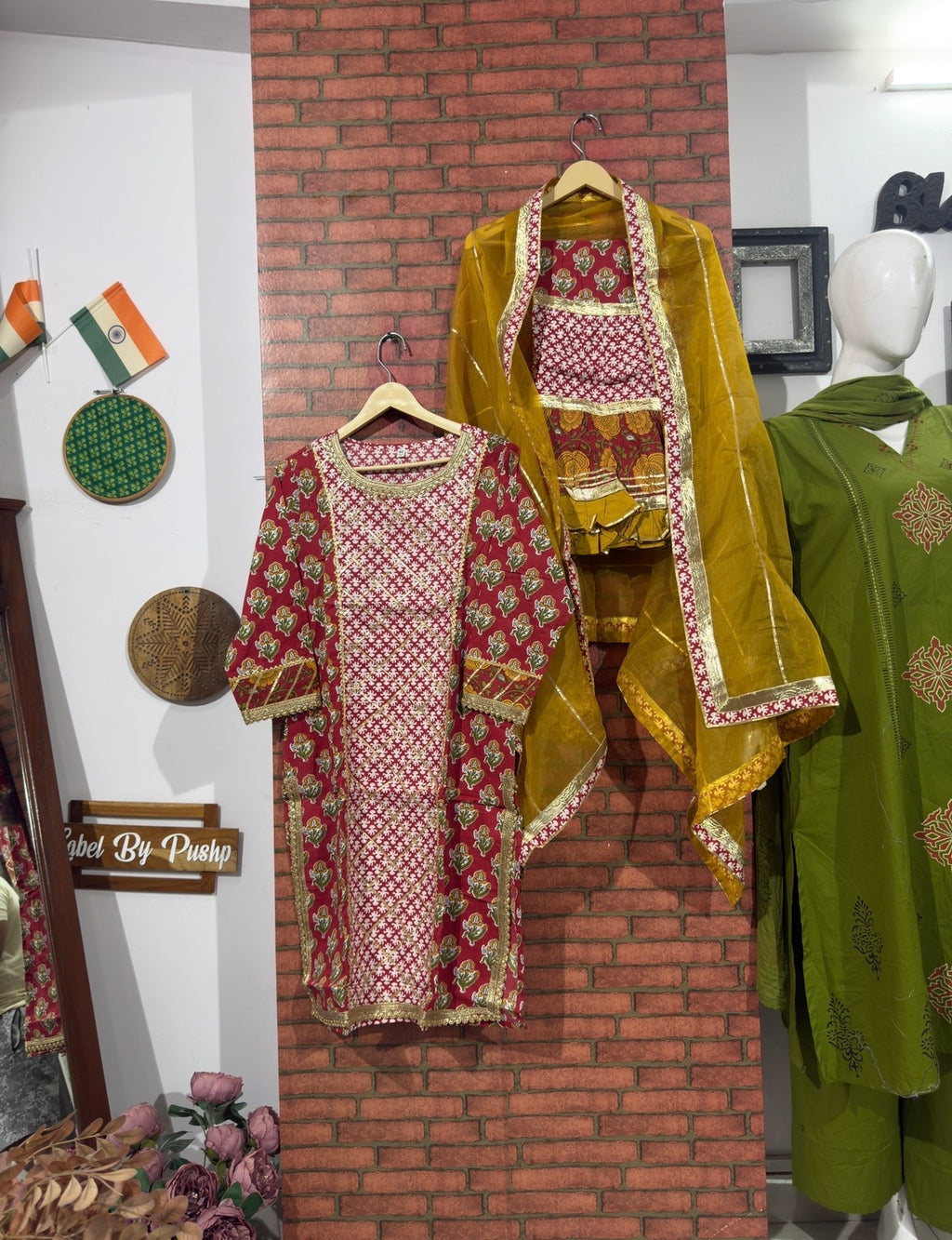 Red Yellow Sharara Set| Gots Patti work | Organza Duppata