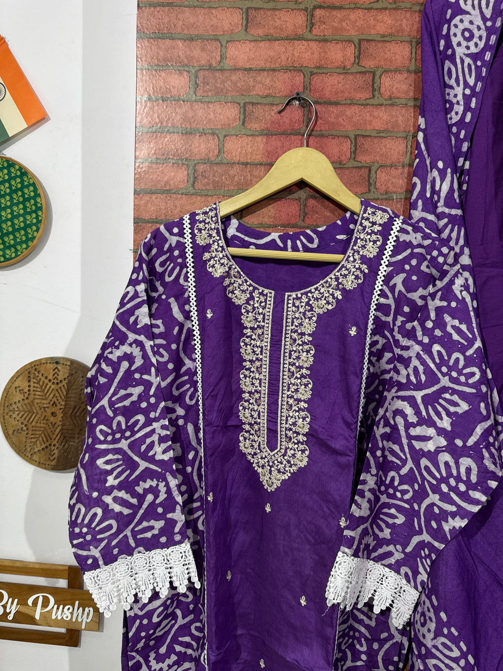 Purple Batik Set| embroidered| designer back & Sleeves| With lining|Silk Cotton