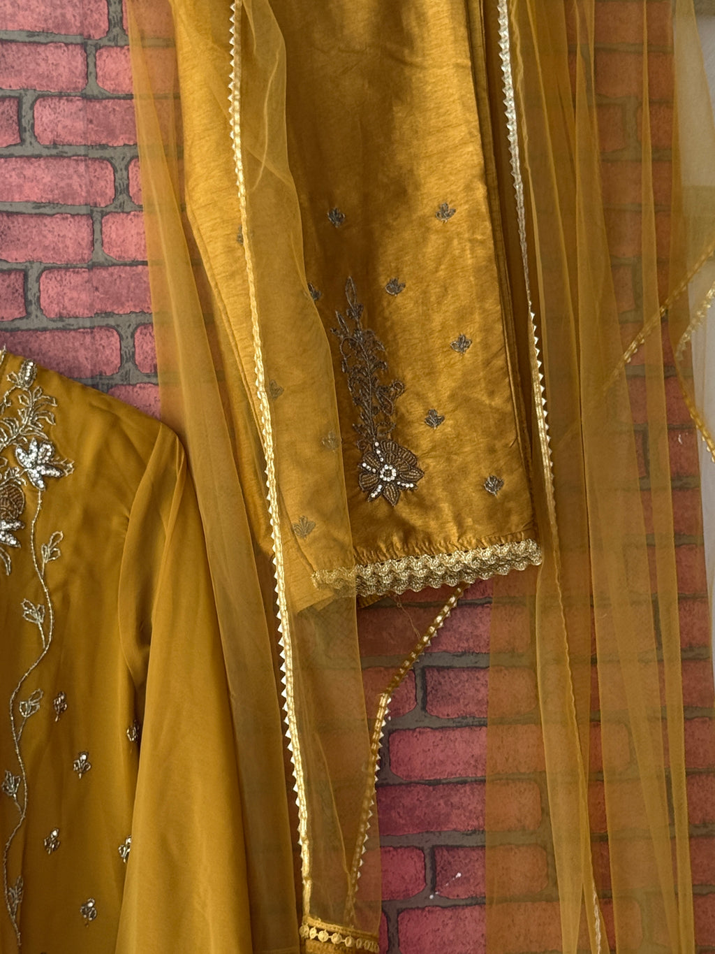 Mustard Partywear Suit |With lining| Embroidered| Silk