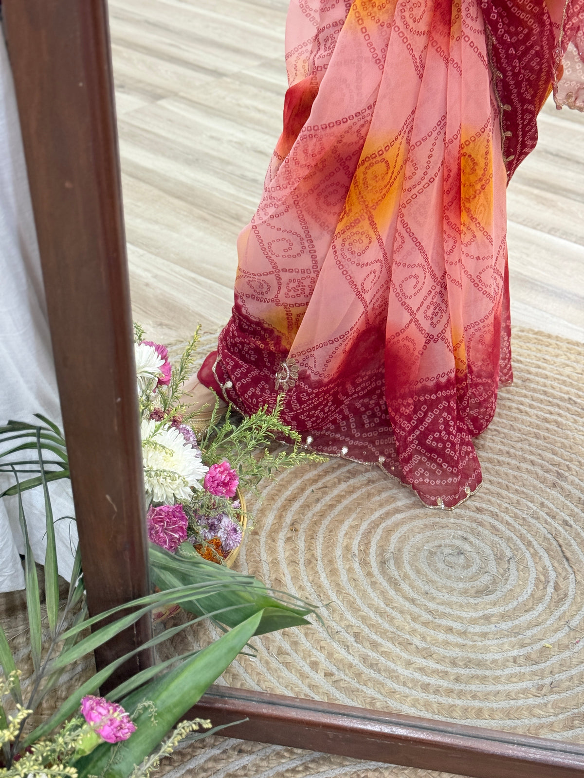 Dual tone |Pure Georgette Digital Printed Saree| Handwork cutdana detailing| Without blouse
