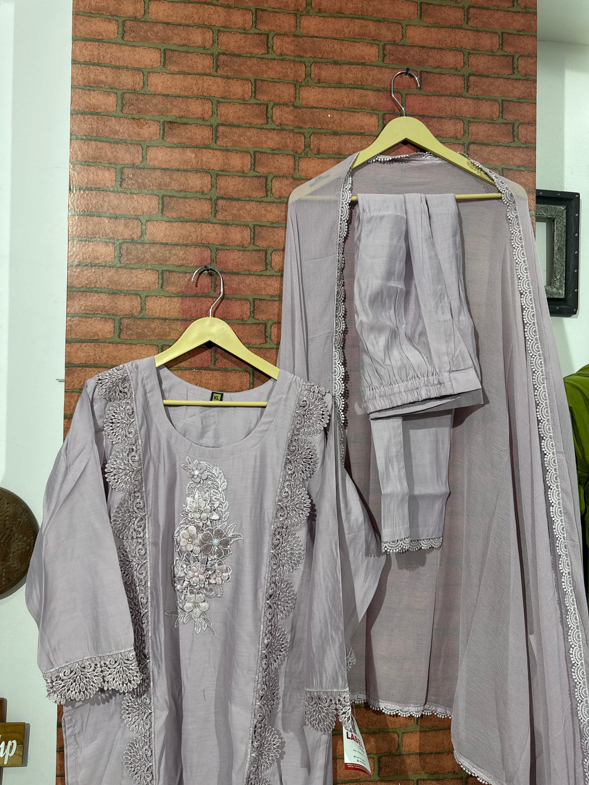 Onion Pink Suit Set | Silk cotton  | With lining| Embroidered| Chiffon Duppata