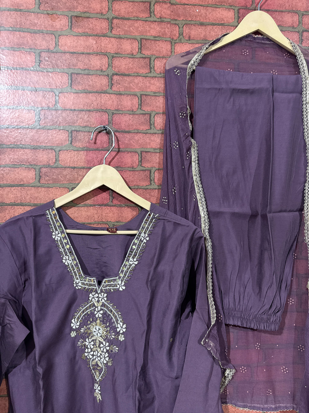 Mauve Suit Set | Silk cotton  | With lining| Embroidered|