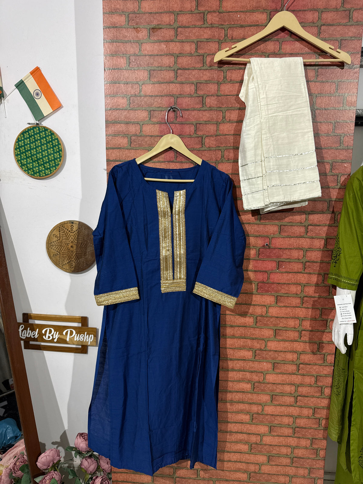 Blue Kurta Pant Set | Silk cotton | lacework