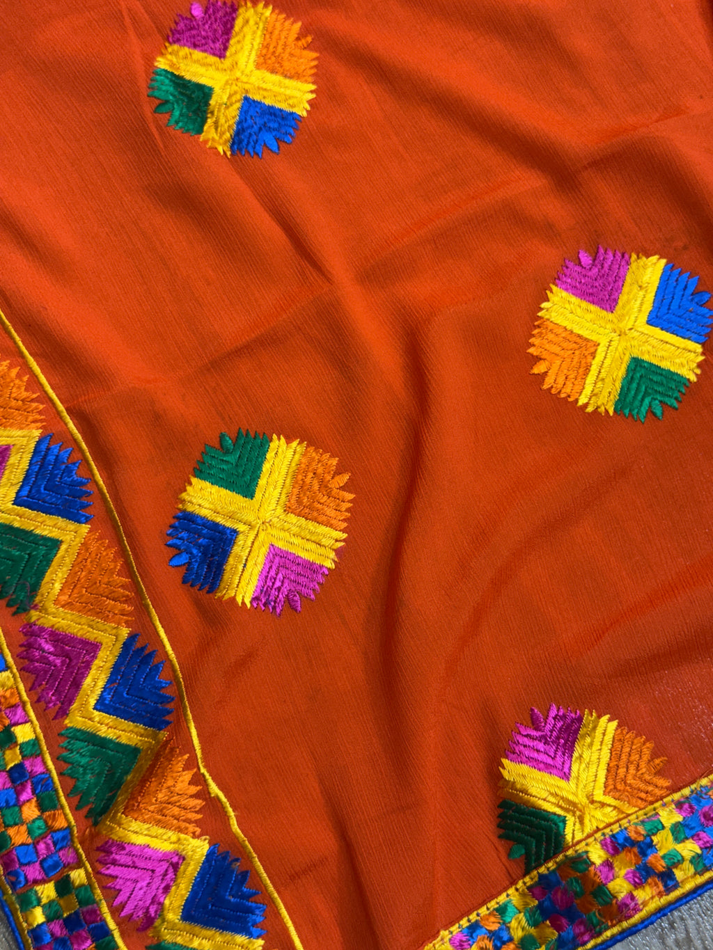 Orange Phulkari Duppata